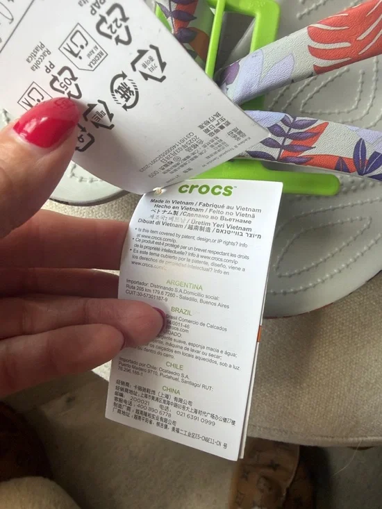 CROCS White Flip Sandals with Multicolor Floral Straps - Picture 4 of 5